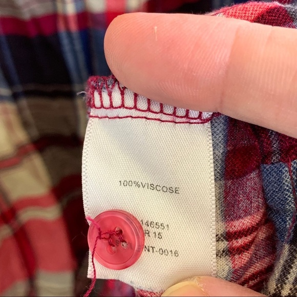 Noir Red Blue Plaid 3/4 Sleeve Button-Down Shirt - Picture 7 of 7